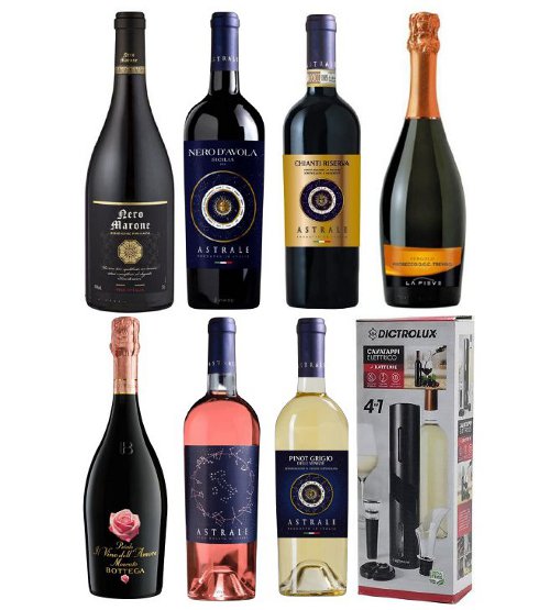 Gift Box n.150 Κρασιά, Prosecco & Moscato + Ηλεκτρ. Ανοιχτήρι