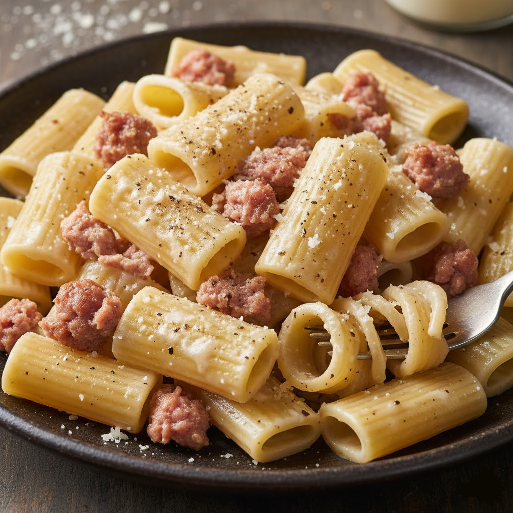 Συνταγή για Paccheri Cacio & Pepe με λουκάνικο Norcia